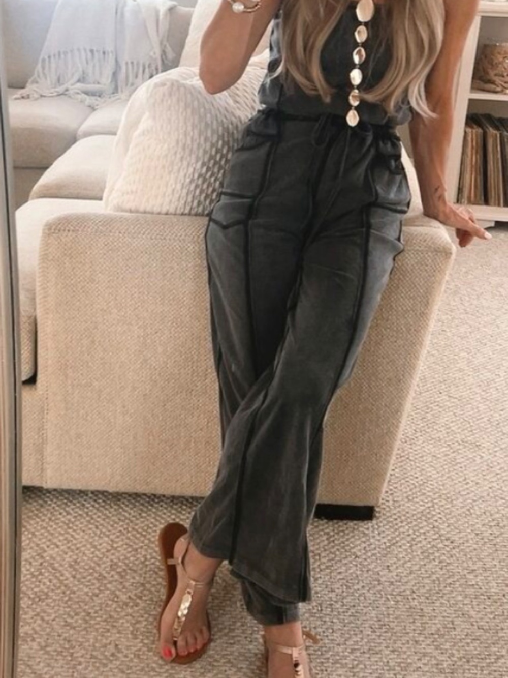Cotton Blend Strapless Black Boho Wide Leg Jumpsuit with Pockets - Picture 8 of 9